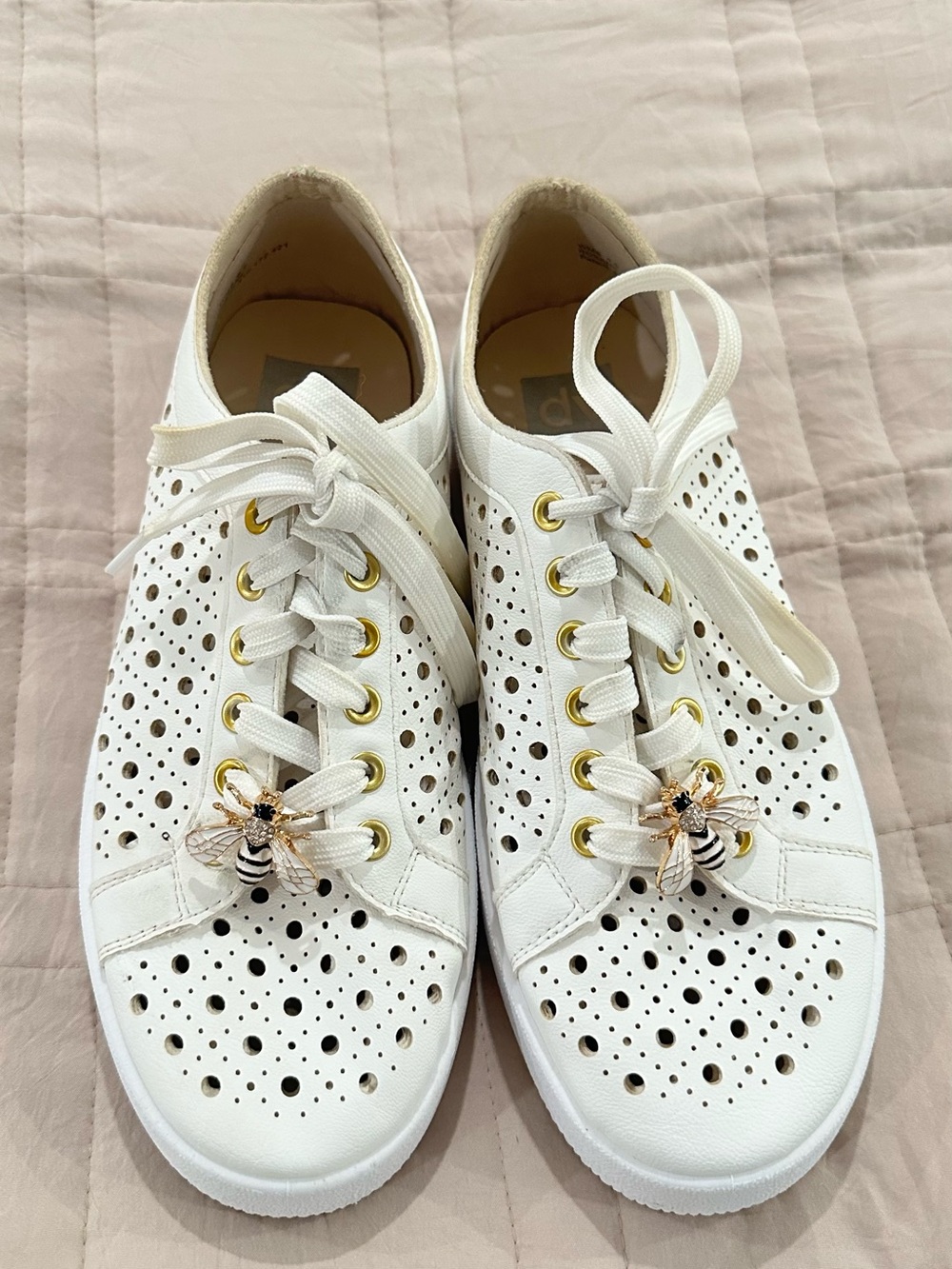 Dolce Vita White Perforated Lace-Up Sneakers with Bee Charms